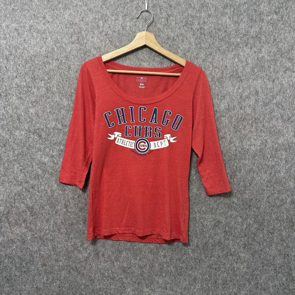 MLB Chicago Cubs Women's 3/4 Sleeve Scoop Neck‎ T-Shirt Red Size L Fan Gear